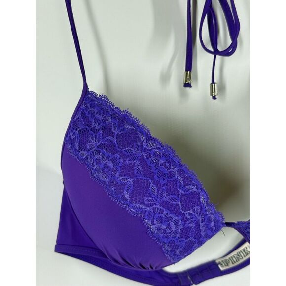 Vintage PINK 2012 purple Lace padded swim top size medium - Picture 5 of 11
